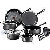 T-fal All In One Hard Anodized Nonstick Cookware Set 12 Piece Pots and Pans, Dishwasher Safe Black