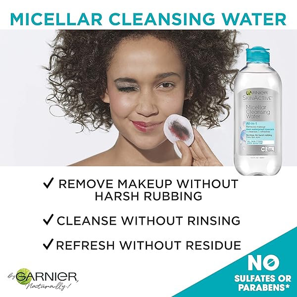 GARNIER SKINACTIVE MICELLAR CLEANSING WATER, FOR WATERPROOF MAKEUP, ALL SKIN TYPES, 13.5 FL. OZ.