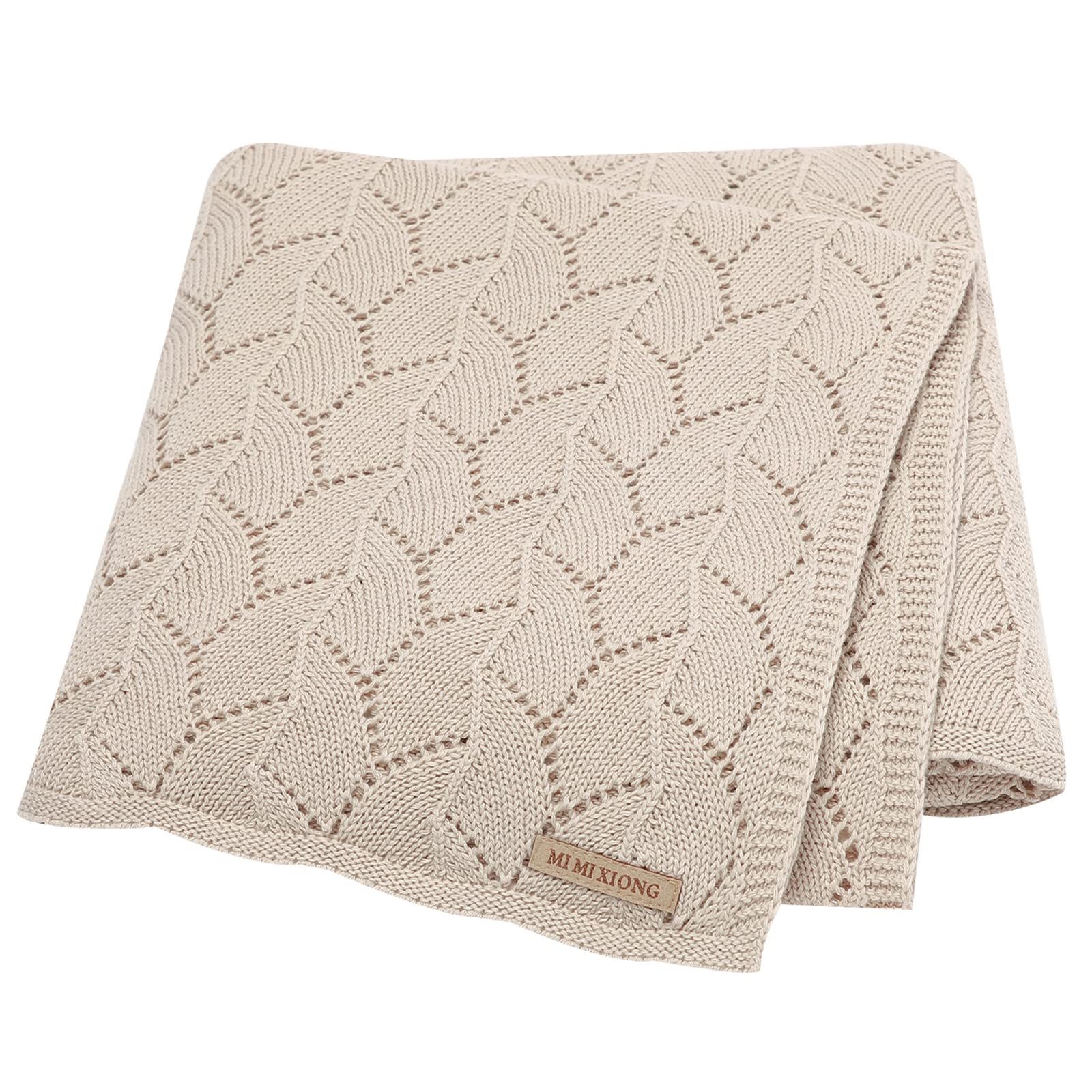 LAWKUL Cellular Blanket Baby 100% Cotton Knitted Soft Knit Crochet Blankets for Newborn Boy Girls Toddler 100x80cm Beige