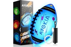 MYOKIA Light Up Football Birthday Gift for Kids & Teens 3-15+,RGB Rechargeable Glow in The Dark Ball with Pump & USB Cable, Tri-Color (Red, Green, Blue), Size 6, Outdoor Night Games