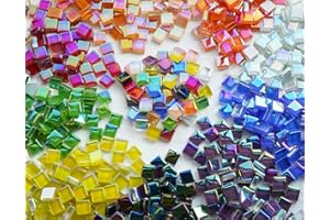 CHICSHIS 1100pcs Mixed Colors Iridescent Mosaic Tiles, 2.2lbs Crystal Glass Tiles, 3/8" Square Mosaic Tiles with Smooth Edges, 1KG Small Stained Glass Pieces Great for DIY Mosaic Crafts, Home Decor