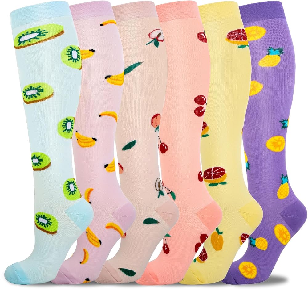 LEOSTEP Compression Socks 6 Pairs 20-30 mmHg Women Men Orange L-XL