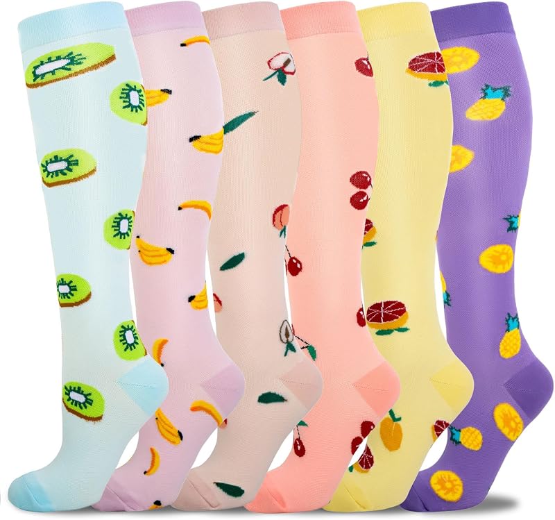 LEOSTEP Compression Socks 6 Pairs 20-30 mmHg Women Men Orange L-XL