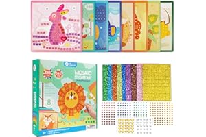 Jar Melo Mosaic & Diamond Painting, 8PCS Animal Sticker by Number Crafts Kit Paint by Sticker Books for Kids Ages 3-5 4-8, Includes Rabbit Lion Cat etc. Kids Road Trip Travel Essentials Gifts