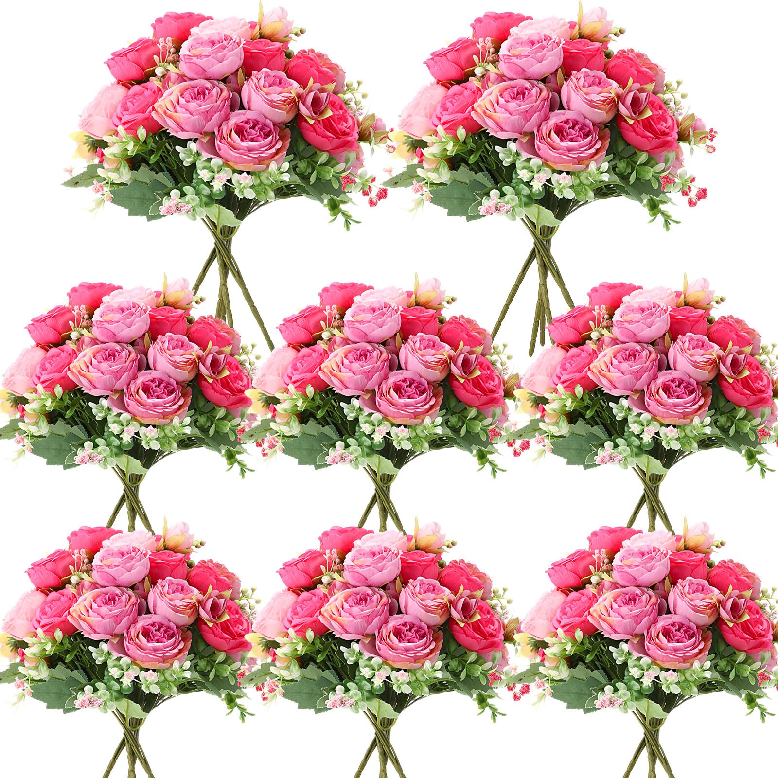 Photo 1 of Geosar 8 Bundles Artificial Peonies Flowers Fake Silk Peony Bouquet Faux Peonies Flowers Bulk for Decoration Vase Florals Arrangements Wedding Party Table (Rose Pink,Light Pink)