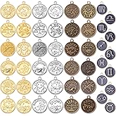 48pcs Zodiac Sign Charms, 36pcs Round 12 Constellation Pendants alloy Beads and 12pcs Gold Plated Enamel Zodiac Pendants for Jewelry Necklace Bracelet Earring, 4 colors
