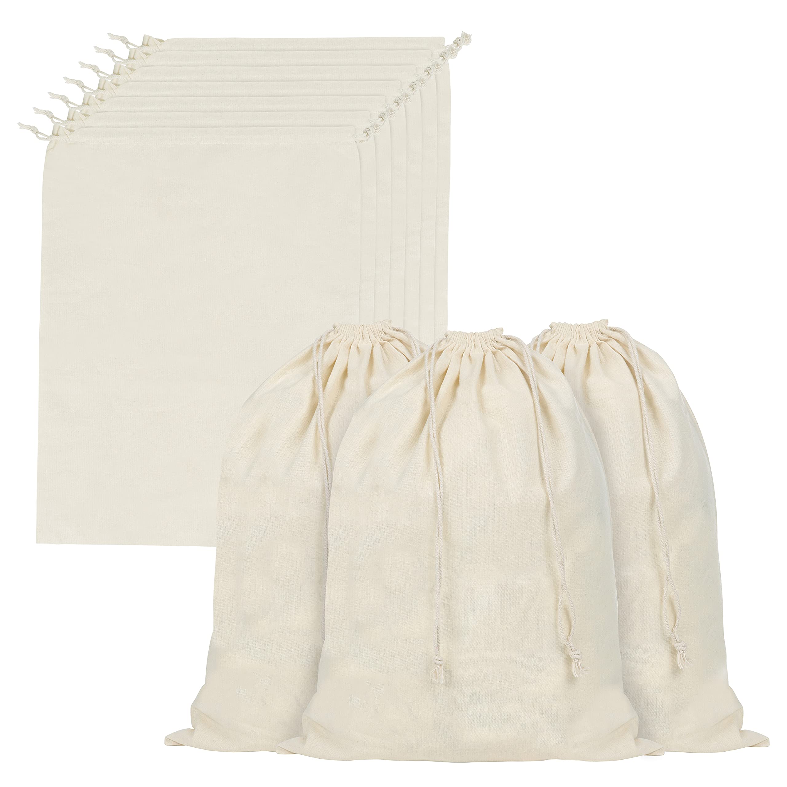 Belle Vous 10 Pack of Cotton Muslin Produce Storage Bags with Drawstrings - W40 x H50cm / 15.74 x 19.68 Inches - Vegetable Canvas Bags