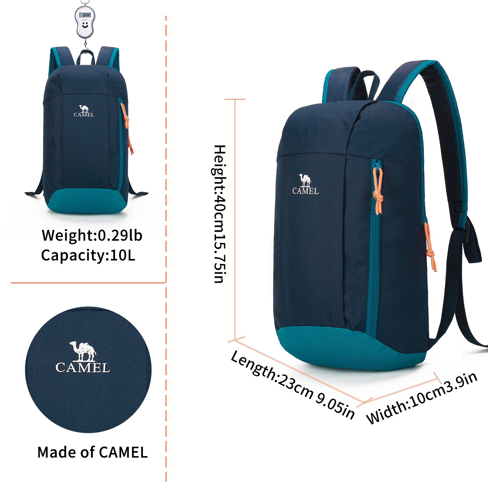 Camel 10L Lightweight Travel Backpack Outdoor Mountaineering Hiking Daypack with Durable & Waterproof (Dark Green/Blue)