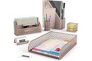 Arteza Desk Organizer Accessories Set in Rose Gold, 6-Piece Includes Pencil Cup Holder, Letter Sorter, Tray, Magazine Holder,