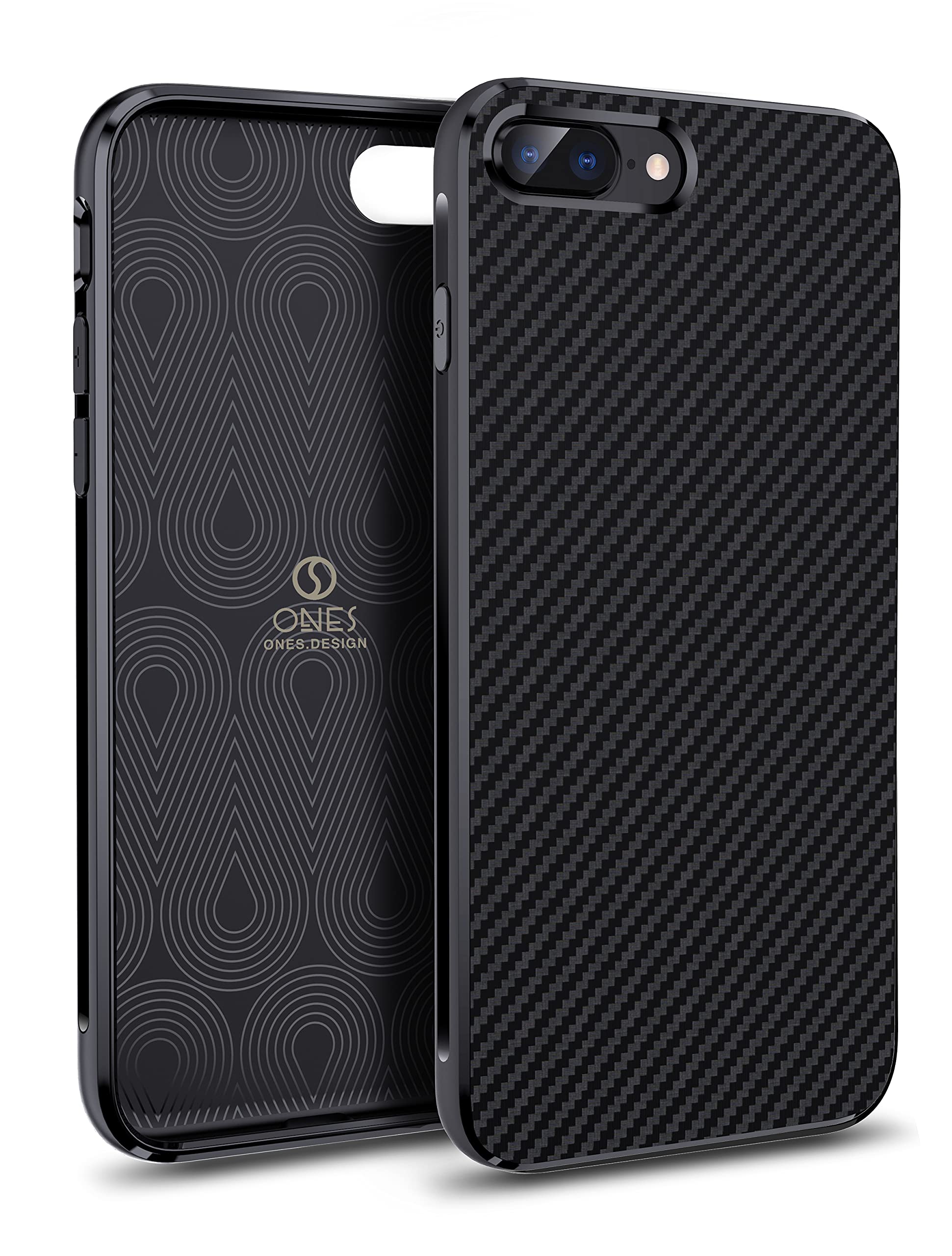 ONES Thin Case for iPhone 8 Plus / 7 Plus,Carbon Fiber Pattern Cover Shockproof Protective Phone Case with Minimalist Design and Scratch Resistant Fingerprint Prevention,Black