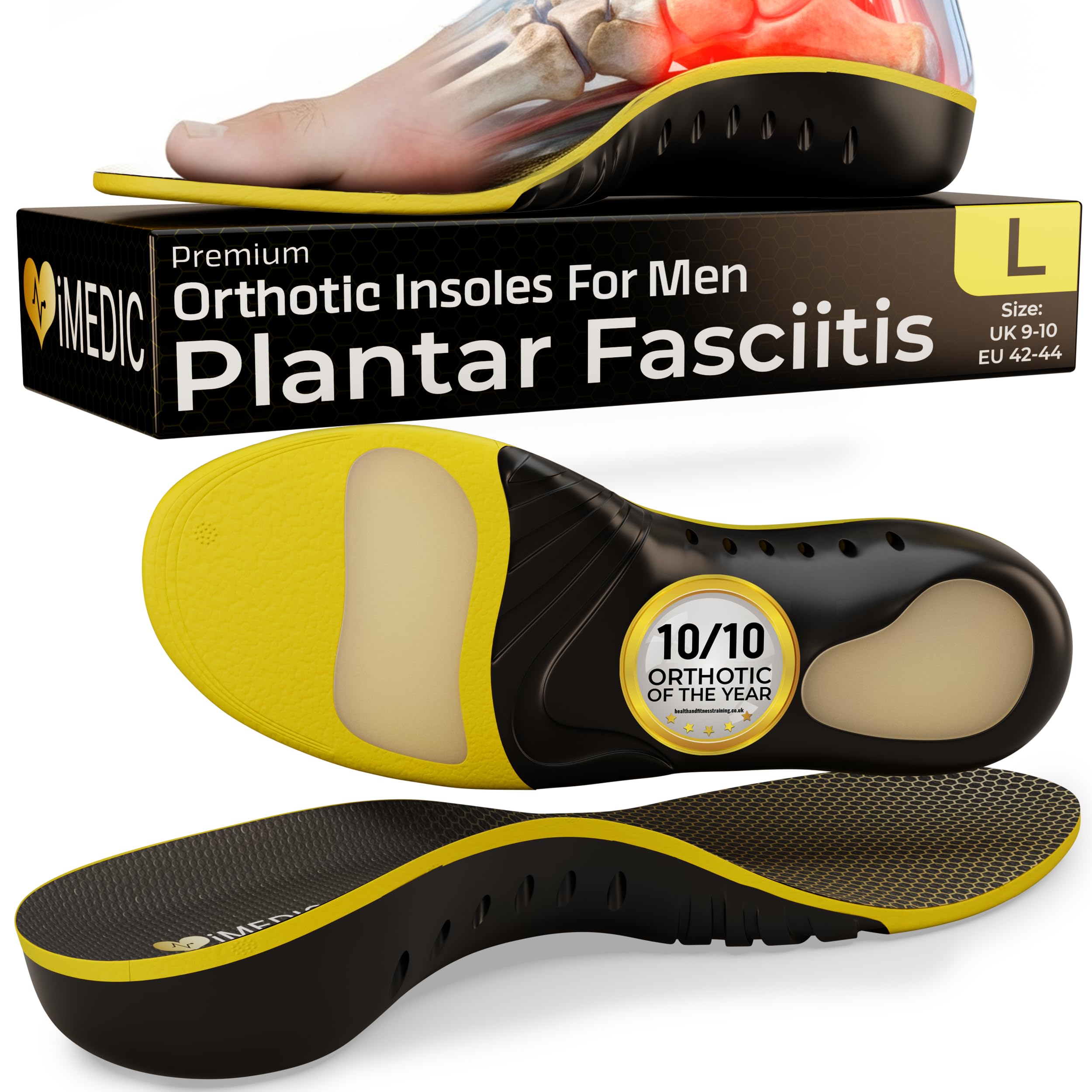 iMedic Orthotic Insoles for Men for Plantar Fasciitis Size L UK 9-10 โ Arch Support for Men โ Shoe Inserts โ Insoles for Plantar Fasciitis โ Orthotic Support