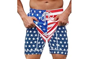 Mainfini Men's American Flag Swim Trunks 6" Inseam Board Short with Compression Liner (S-XXL)