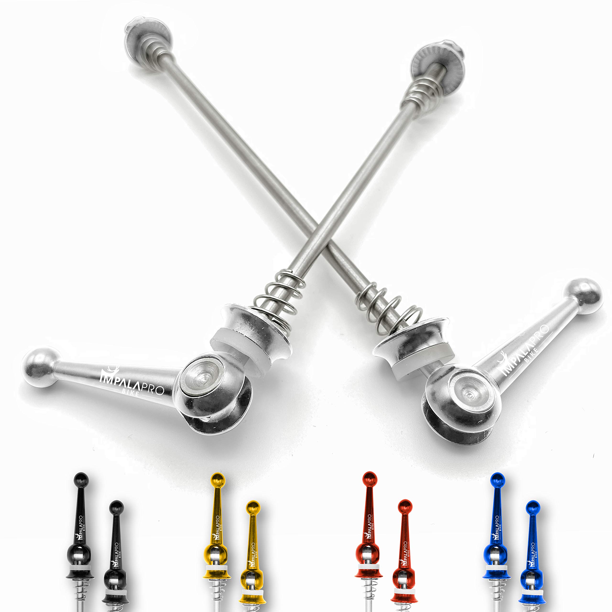 IMPALAPRO Titanium Bike Quick Release Skewers Ultralight CNC 46g - Road Bike Wheels Nuts - Hope Skewers - MTB Quick Release Bolts - Tool-Free Install (Silver)