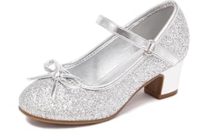 Osinnme Girls Dress Shoes Princess Shoes Sparkle Toddler High Heels Wedding Party Prom Footwear Cute Flower Mary Jane Pumps for Little Kids