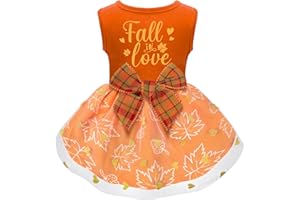 BAOBICUTE Dog Thanksgiving Outfit Funny Puppy Dog Dress with Bow for Small Medium Dogs Cute Fall Pet Costume for Cats Dogs Thanksgiving Day Halloween