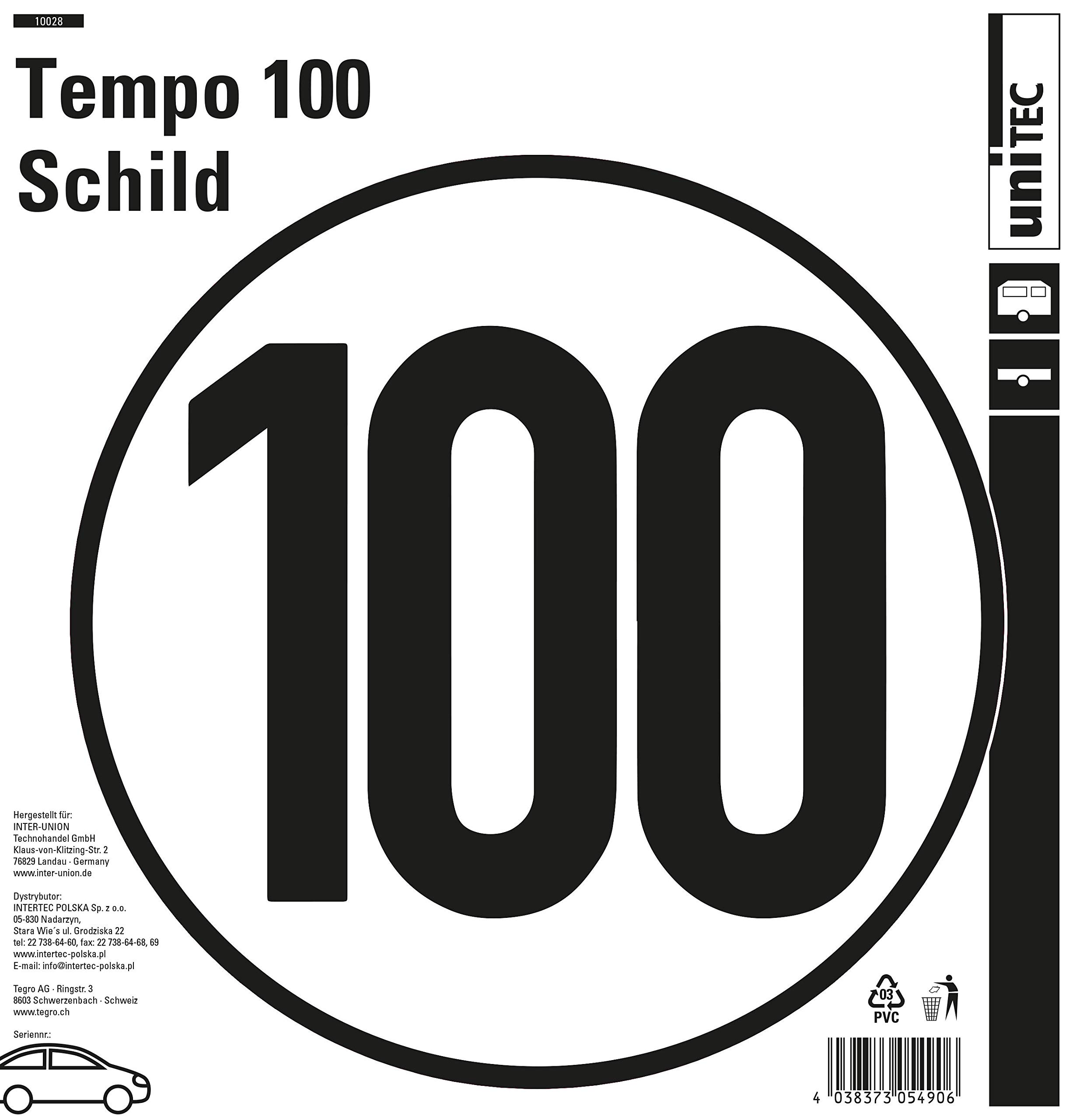 Unitec 10028 100 kmh speed sign adhesive sign self-adhesive PVC sticker for trailers, caravans, according to DIN 1451