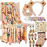 Ovveroche Capybara Gift Set for Girls Cozy Plush Blanket 2 Keychains 55 Stickers Socks Hair Clips Headband Coin Purse Cute Birthday