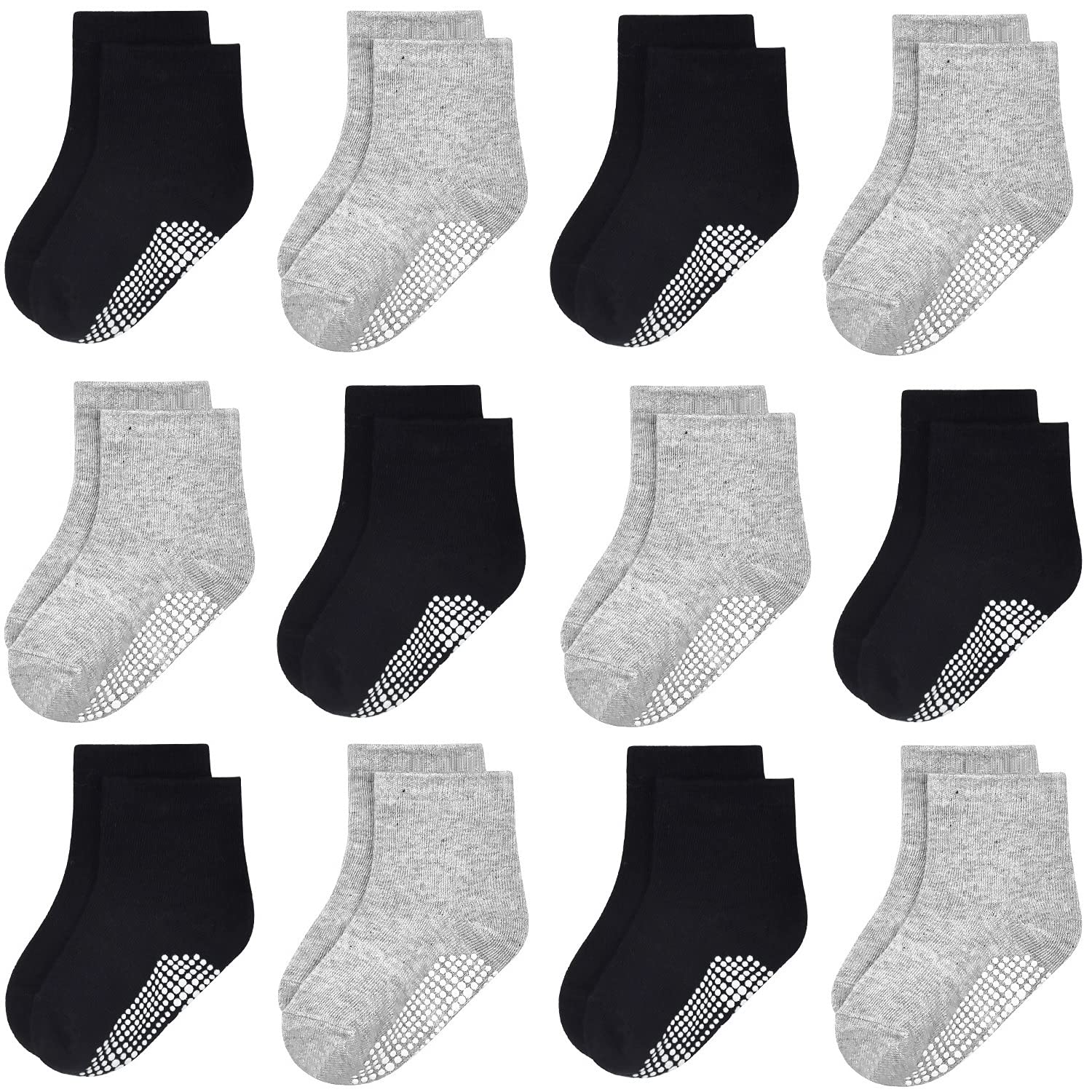 Photo 1 of GRPSKCOS Baby Socks Non Slip 12 Pairs Toddler Anti Skid Socks for 0-7 Years Infants Little Kids Boys Girls (#5 12 Pairs Black+Grey, 1-3T)