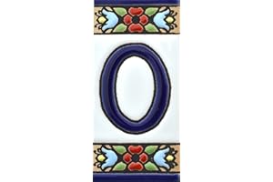 ART ESCUDELLERS House numbers 3 inch. Handpainted house number tiles for signs, addresses and names. Address numbers for houses. House address numbers and letters. Design FLORES MINI 2,87" x 1,38" (NUMBER 0)