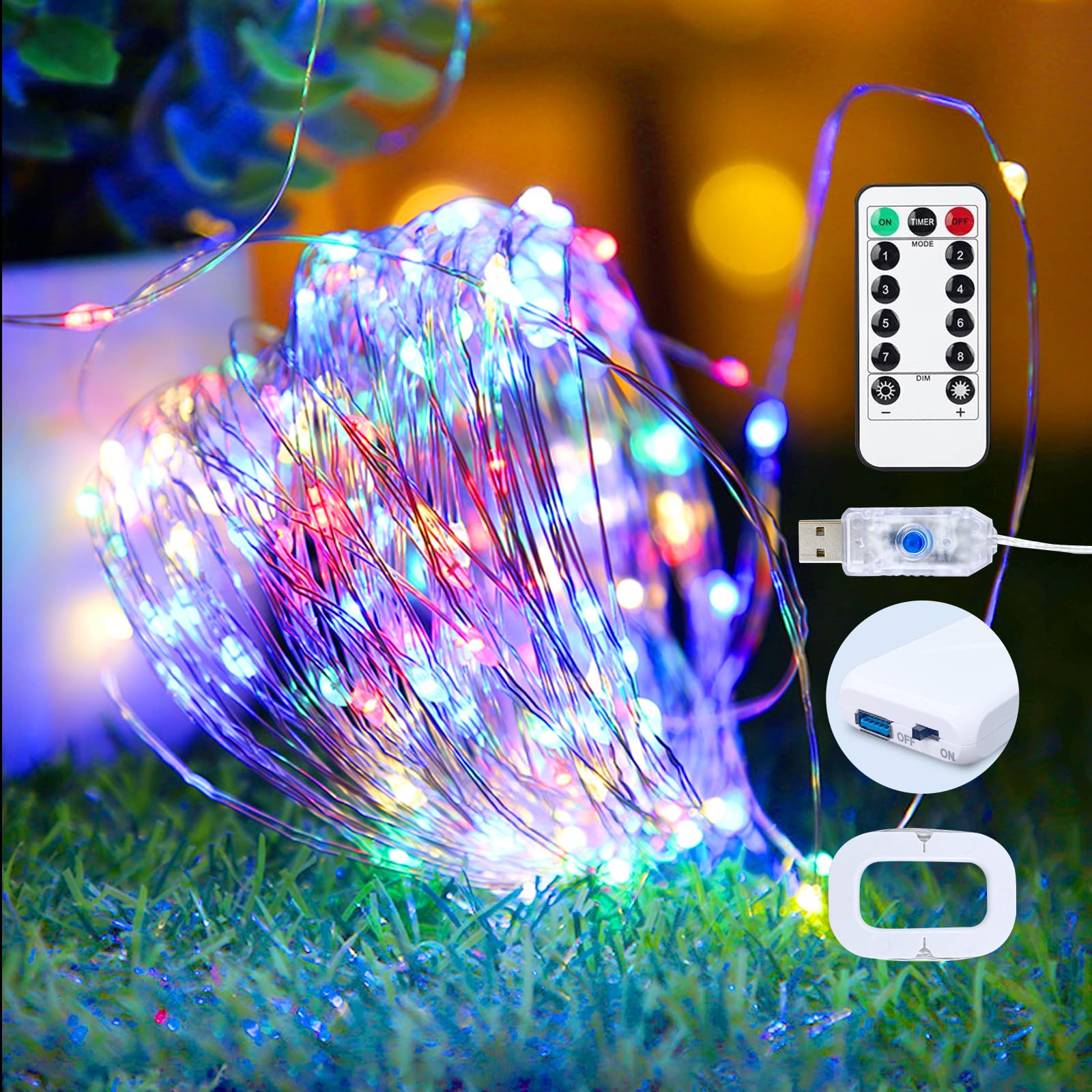Photo 1 of 1Pack USB Plug in Fairy String Lights,16ft 50 LED Copper with Remote and Timer, 8 Modes Waterproof Twinkle String Lights Battery Powered for Bedroom Indoor Party Wedding Christmas Decoration