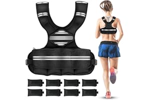ONETWOFIT Adjustable Weighted Vest for Women Men, 6-18 LBS Weighted Walking Vest with 8 Ironsand Weights & Reflective Strip, Strength Training Weight Vests for Running GYM Home Workout, Large Zippered Pocket