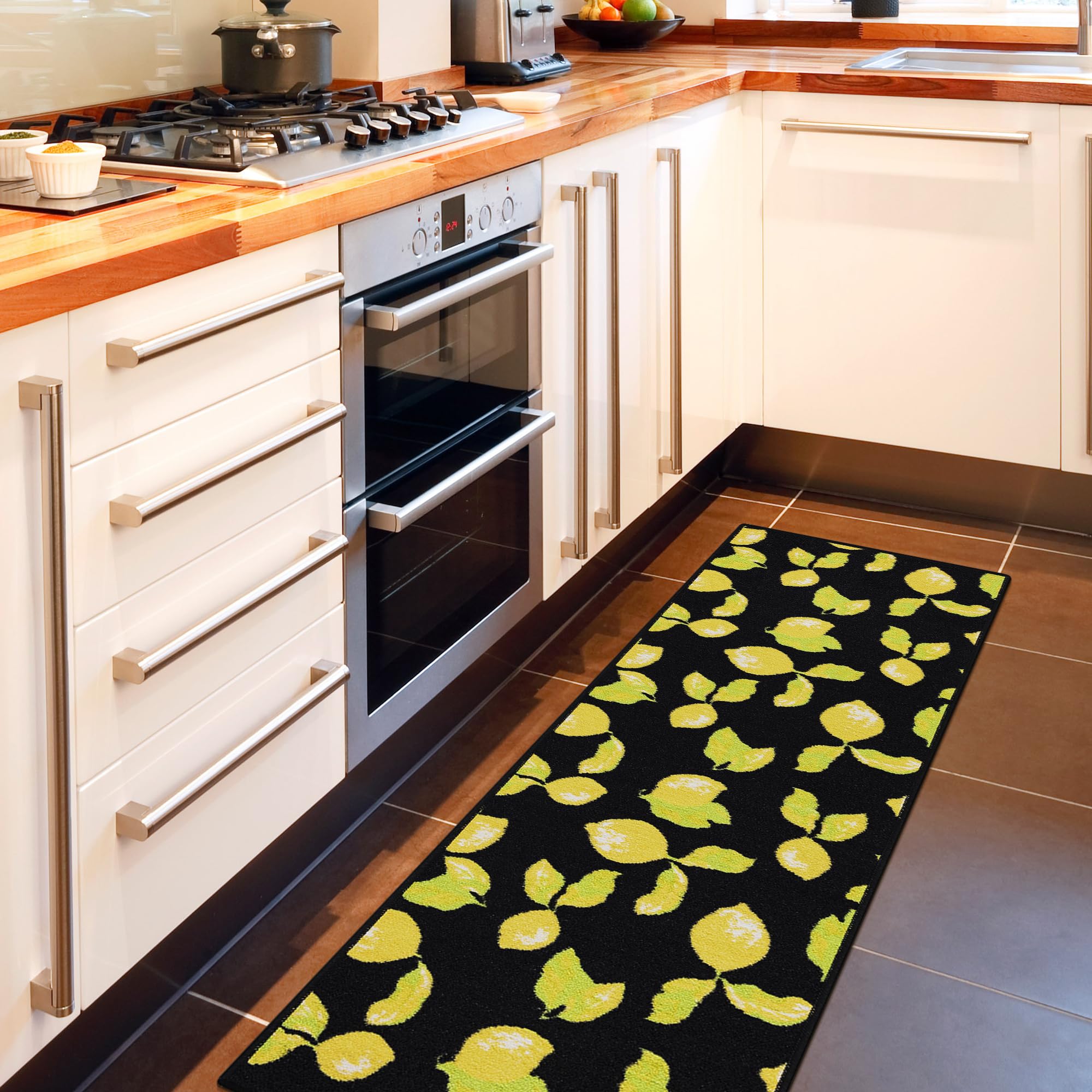 Ottomanson Lemon Collection Non-slip Kitchen Lemon Design Runner Rug , 50 cm x 150 cm, Black โ image 1