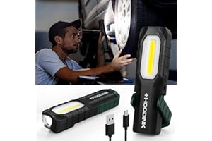 HOODINK Rechargeable LED Work Light with Magnetic Base Portable Flashlight with Clip and Hook 180° Adjustable Stand Outdoor Waterproof Pocket Light for Car Repairing/Hiking/Emergency, YL1747