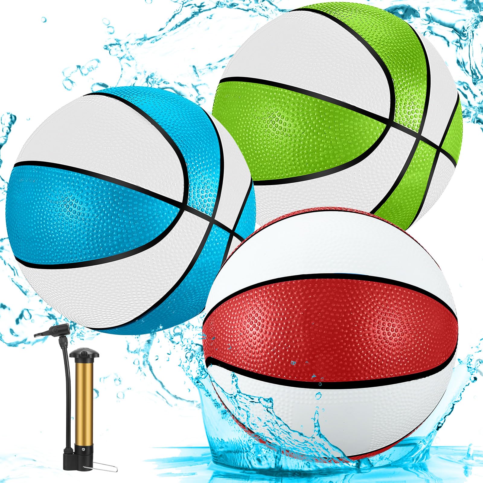 Photo 1 of Jenaai 3 Pcs Pool Basketball 9'' Water Basketball Bulk with Pump for Swimming Indoor Mini Hoop Waterproof Pool Party Game Toy Gift for Child Adult(Multicolor)