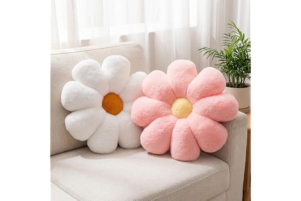 2pcs Flower Pillow - Pink White Aesthetic Preppy Bedroom Living Room Home Decor, Cute Daisy Flower Decorative Throw Pillows F
