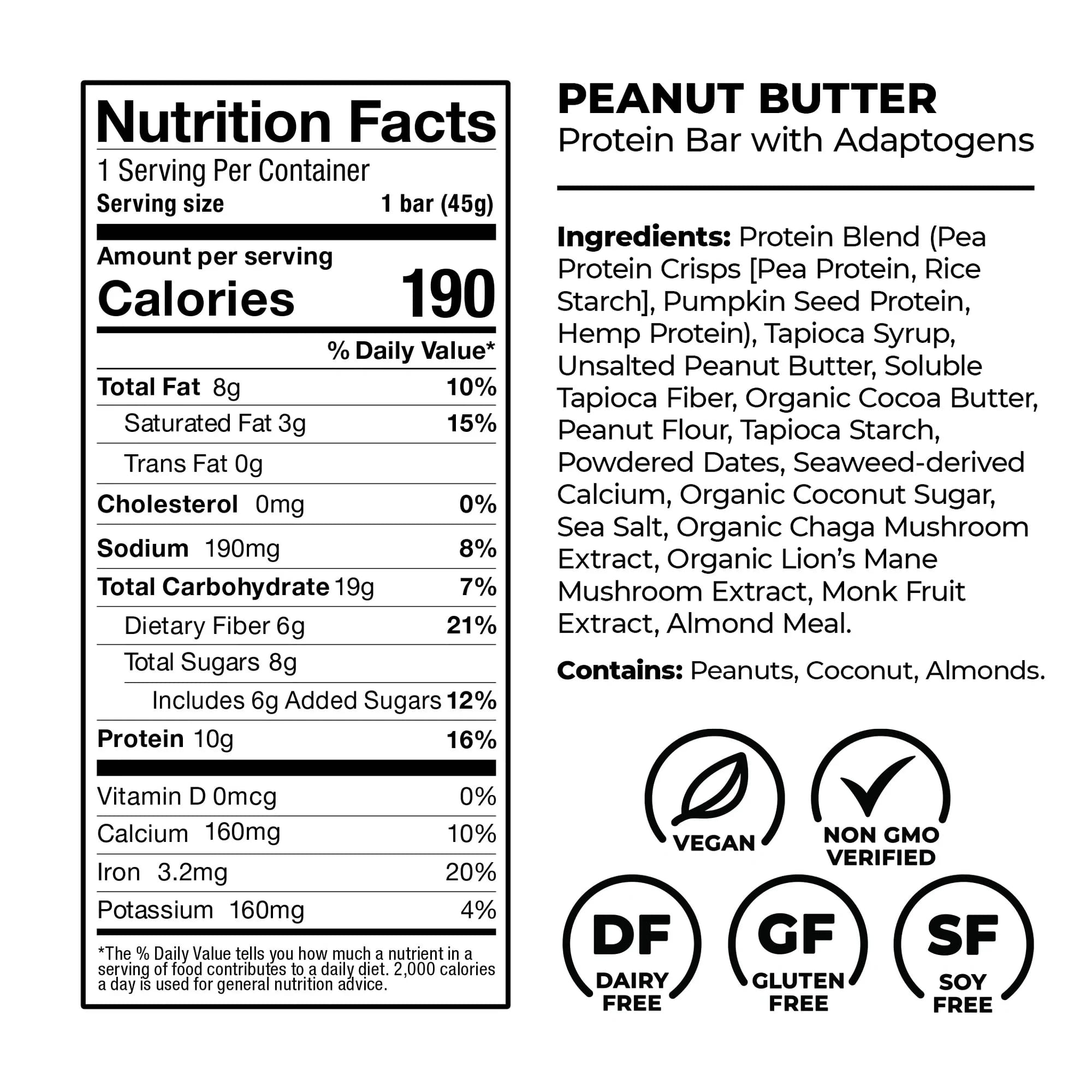 Laird Superfood Functional Protein Bars – Protein Bar but Better with Real Ingredients, Functional Mushrooms 10g Plant-Based Protein, 6g Fiber - Non-GMO - 5 Flavor Variety Pack, 10 Count (Pack of 1)