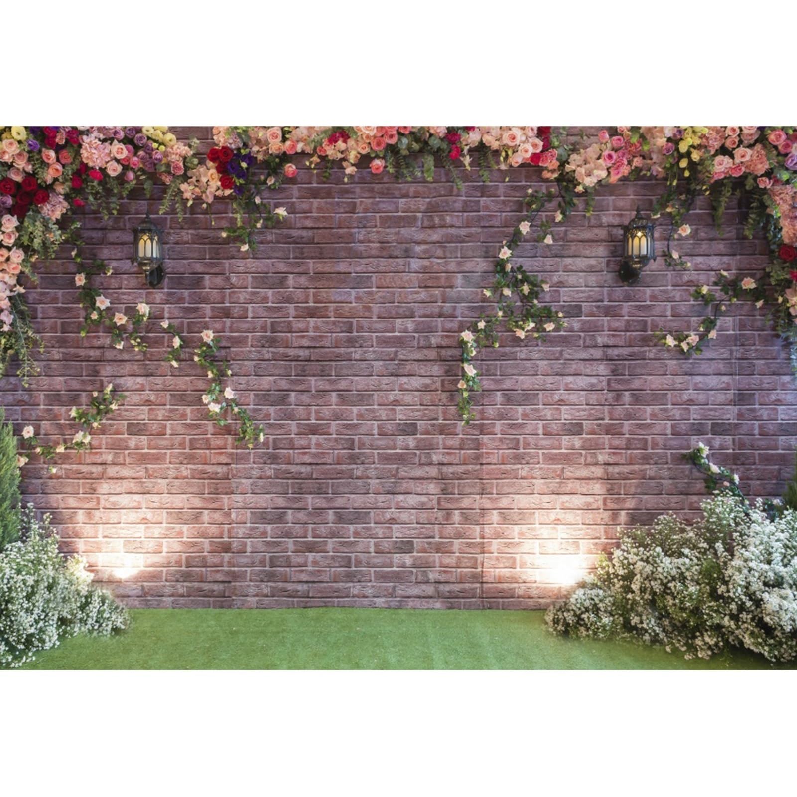 YongFoto 3x2m Vinyl Brick Wall Backdrop Weeding Decoration Vintage Romantic Roses Flowers Brick Wall Photography Backdrops for Photo Shoots Party Personal Portrait Photo Background Studio Props — image 1