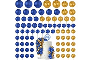 NACHLYNN 80 Pcs Cake Balls Decorations Mini Balloon Cake Topper Balls Foam Cupcake Toppers Balls for Cake Decorating Birthday Parties Weddings Anniversary (Glitter Royal Blue Gold)