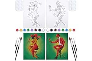 Nuberlic 2 Pack Paint and Sip Canvas Painting Kit Pre Drawn Canvas for Painting for Adults Stretched Canvas Couples Games Date Night Elegant Lady Gentleman Couple Paint Party Supplies Favors(8x10)