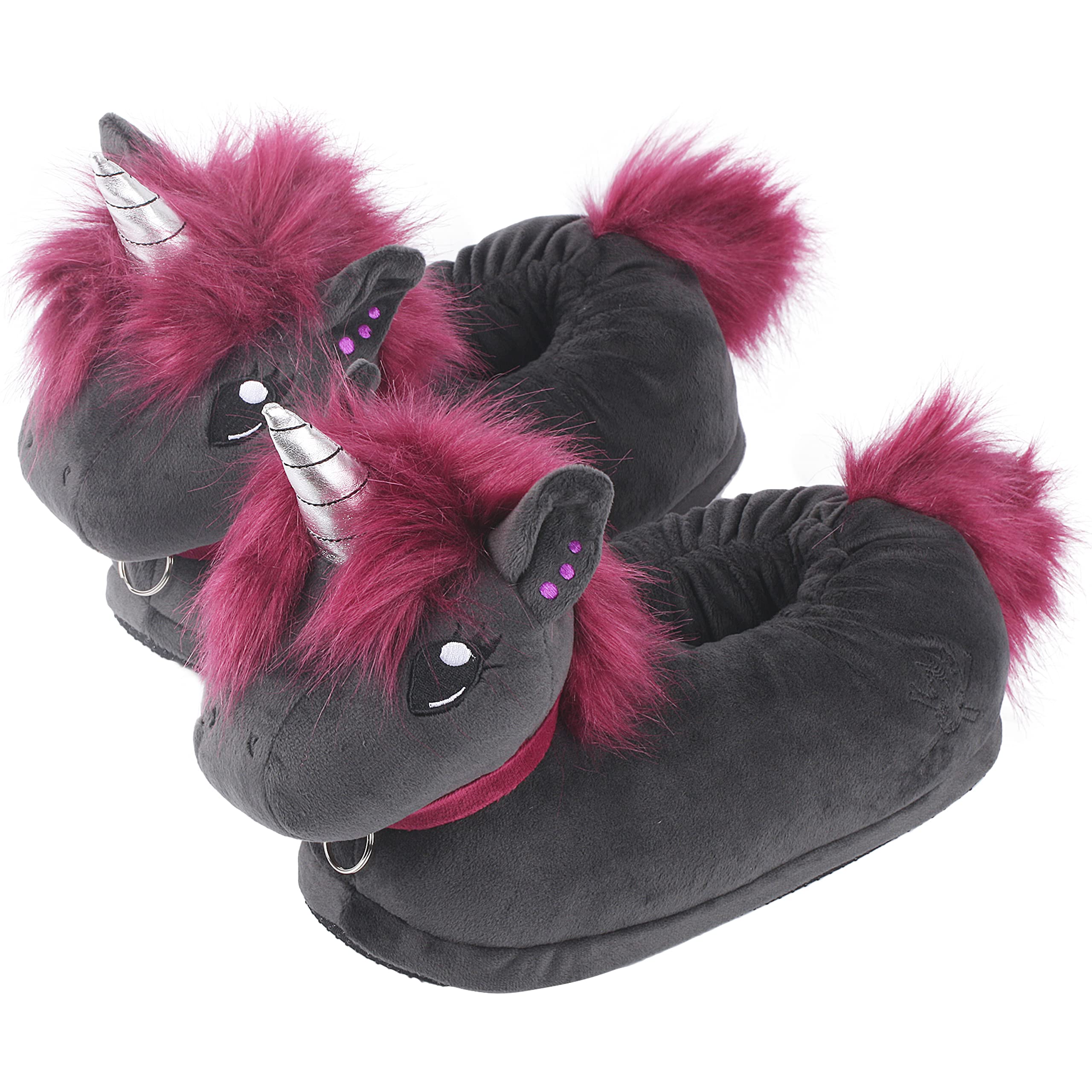 corimori 1847 (Various Animal Designs) Animal Shaped Plush Booties, Carpet Slippers, Ruby the Punk-Unicorn, Black-Pink, Kids One Size UK 8-1