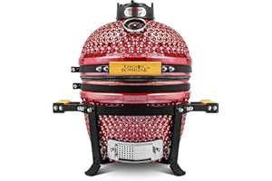 London Sunshine Ceramic BBQ Charcoal Kamado Grill 13 inch Portable Tabletop BBQ Grill with Stainless Steel Grates, pearlescent red