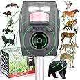 DURANOM Ultrasonic Deer Repellent Outdoor Device Solar Powered Motion Activated Strobe Flashing Light Wild Animal Repeller Rodent Cat Deterrent for Garden