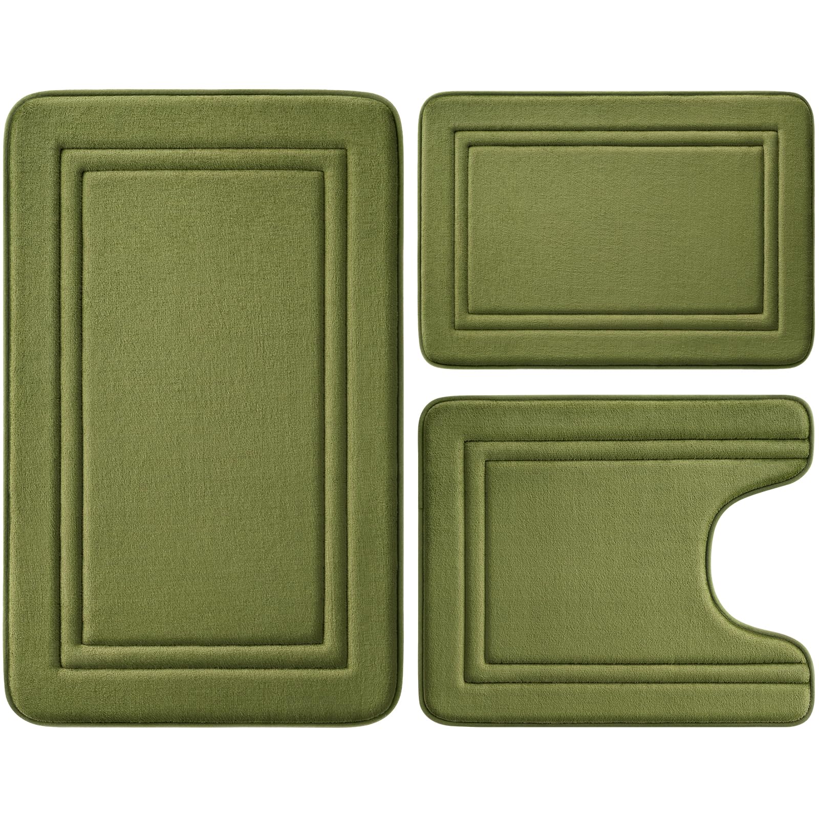 View 1 of BYSURE Sage Green Memory Foam Bath Mat, Non Slip Extra Soft Absorbent Machine Washable, Bathroom Rugs Sets 3 Piece for Toilet Shower Sink