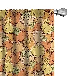 Lunarable Pumpkin Window Curtains, Hand Drawn