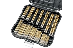 Axelord 99 Pcs Drill Bit Set(1/16“-3/8”), 135° Tip Titanium Coated High Speed Steel, Twist Drill Bit Kit for Iron, Aluminum A