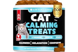 ARTULLANO Hemp Cat Calming Treats for Stress & Anxiety Relief - Cat & Kittens - Melatonin - Storm Anxiety, Сomposure, Grooming, Separation, Veterinary Visits, Travel Care - Calming Aid with Hemp Oil - 135 Chews