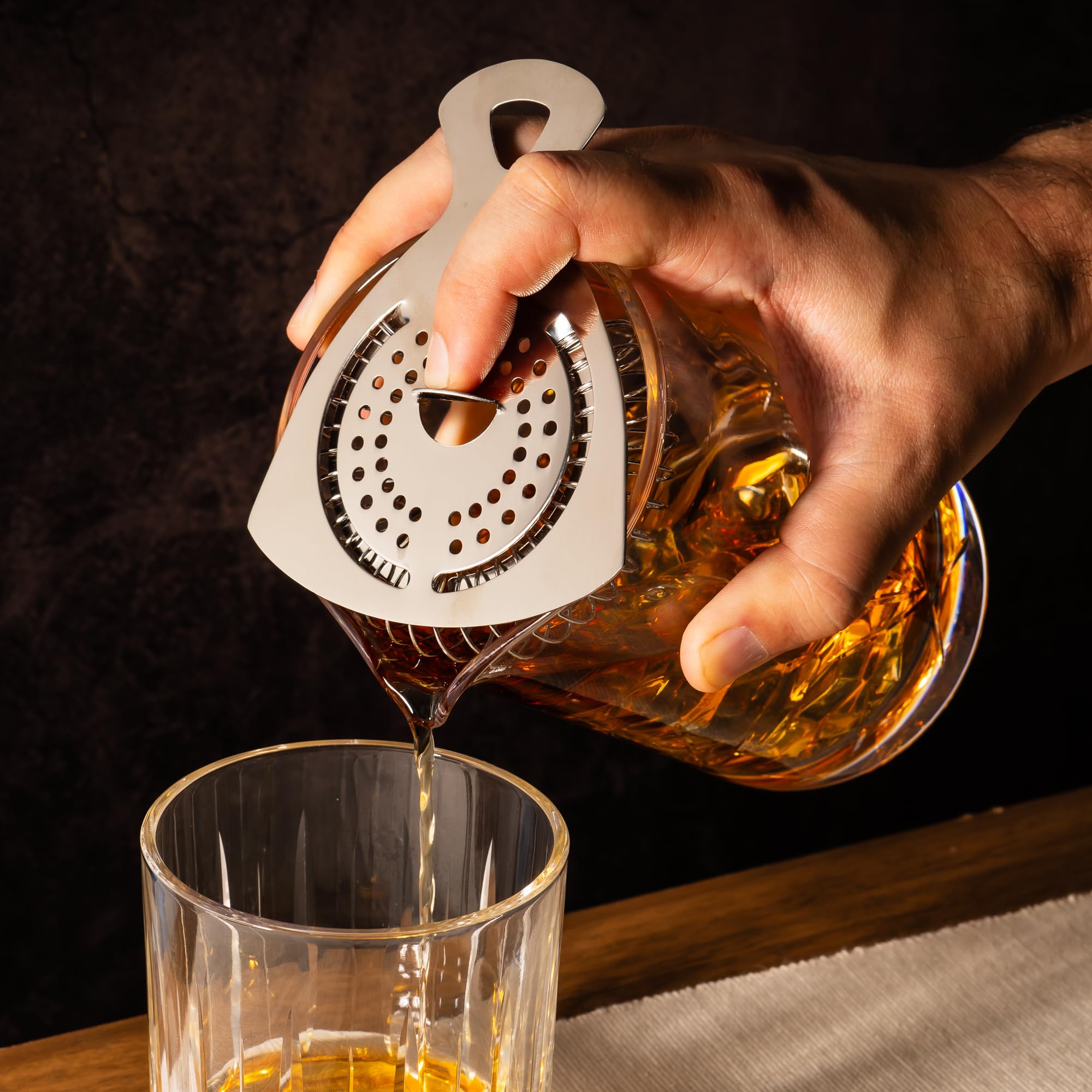 Cork & Mill Cocktail Mixing Glass, Old Fashioned Kit, Large 24 oz Crystal Cocktail Mixer for Bartenders, 9-Piece Home Bar Accessories Set for Manhattans and Other Whiskey Drinks - Image 4