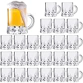 Meanplan 24 Pieces Mini Beer Mugs Bulk Shot Glasses Set 1oz Small Clear Stein with Handles Mini Tasting Whiskey Cups for Drinking Beer Festival Birthday BBQ Bar Party (Plastic)