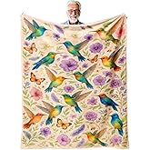 Hummingbird Throw Blanket Gift for Women & Bird Lovers, Floral Botanical Decor for Couch Sofa Bed, Colorful Spring Accent, 50'' x 60'', Birthday Mother's Day Christmas Housewarming