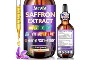 LAMFQA Saffron Extract for Anxiety Relief & Calm Mood Support | 88.5mg Saffron Supplement | Stress Relief, Brain & Vision Support | Vegan, Non-GMO, Alcohol-Free Tincture, Based in USA - 2 Oz