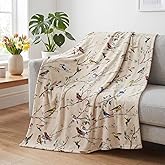 Horaldaily Spring Summer Flannel Blanket Throw, Birds Branch Biege Floral Soft Fuzzy Plush Cozy Fleece Blankets for Couch Sofa Bed Lounging, Ideal Gifts for Kids Adults Self, 50x60