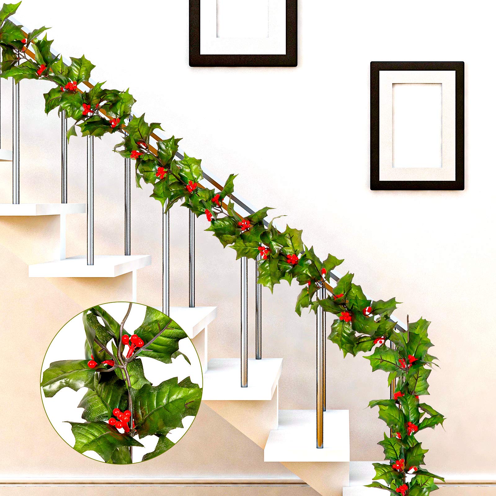 Whaline Red Berry Christmas Garland 7.2Ft Artificial Burgundy Berry with Green Leaves Garland Realistic Christmas Hanging Vine Wreath for Xmas Winter Holiday New Year Fireplace Door Frame Decoration