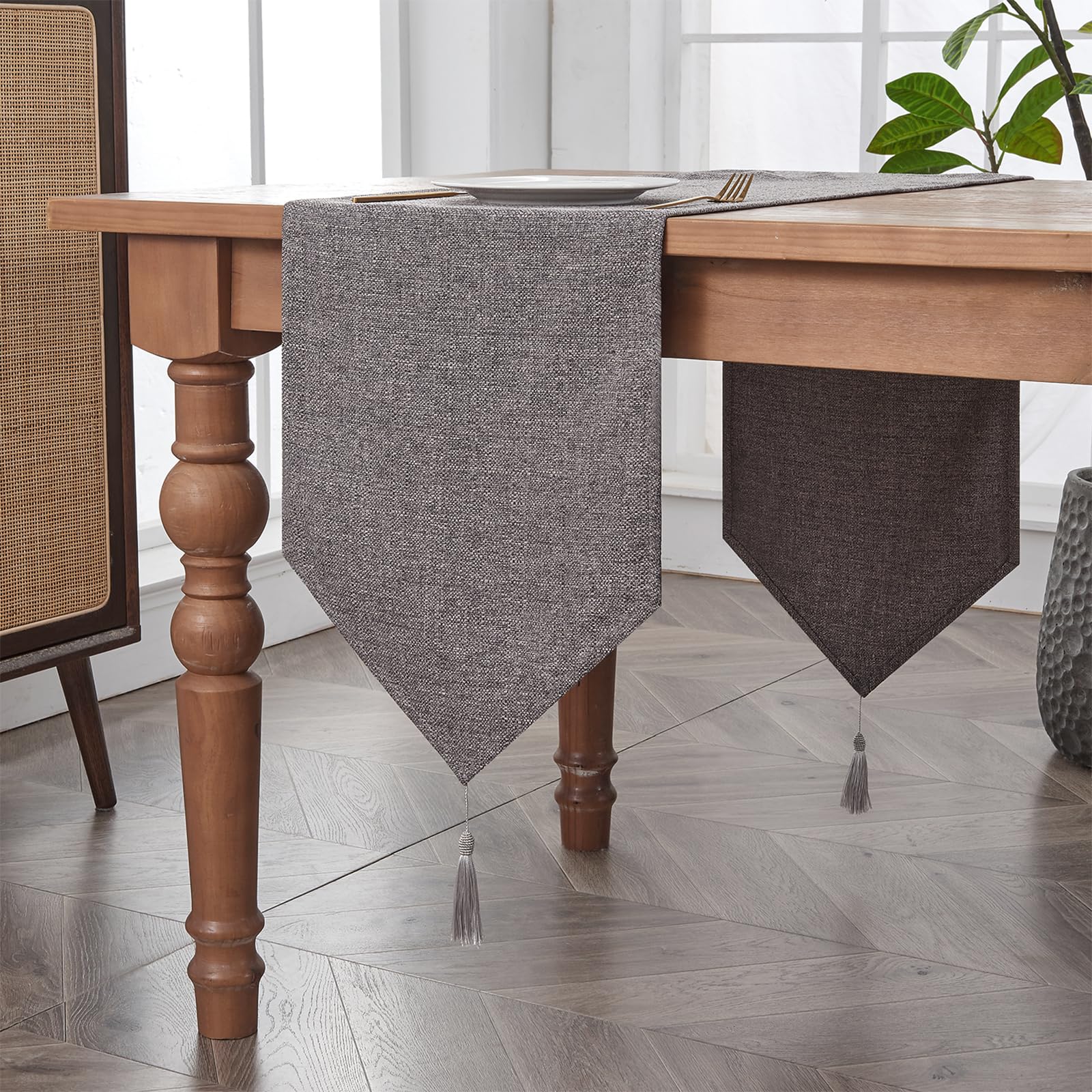 Table Runner with Tassels Spill-proof Washable Rustic Farmhouse Runners Table Decorations for Kitchen Dining Centrepiece Sideboard birthday wedding party (Grey, 35 x 300 cm) — image 1