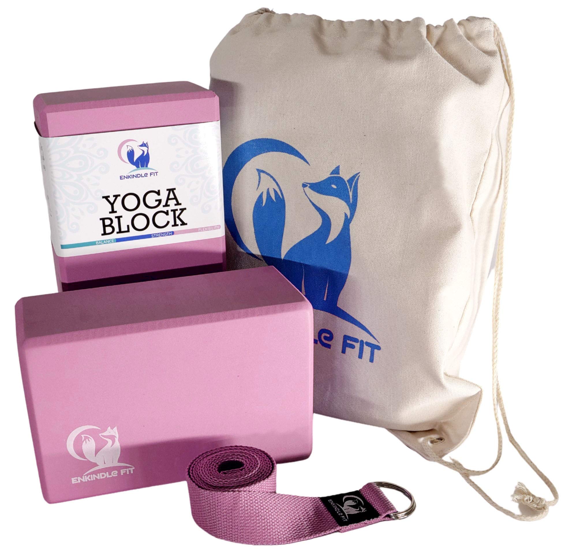 Yoga Blocks 2 Pack with Strap. Eco Friendly Nontoxic EVA Yoga Block Set 9x6x4. Foam Bricks for Yoga, Pilates and Dance. Yoga Accessories for Practice. Props in Drawstring Bag.