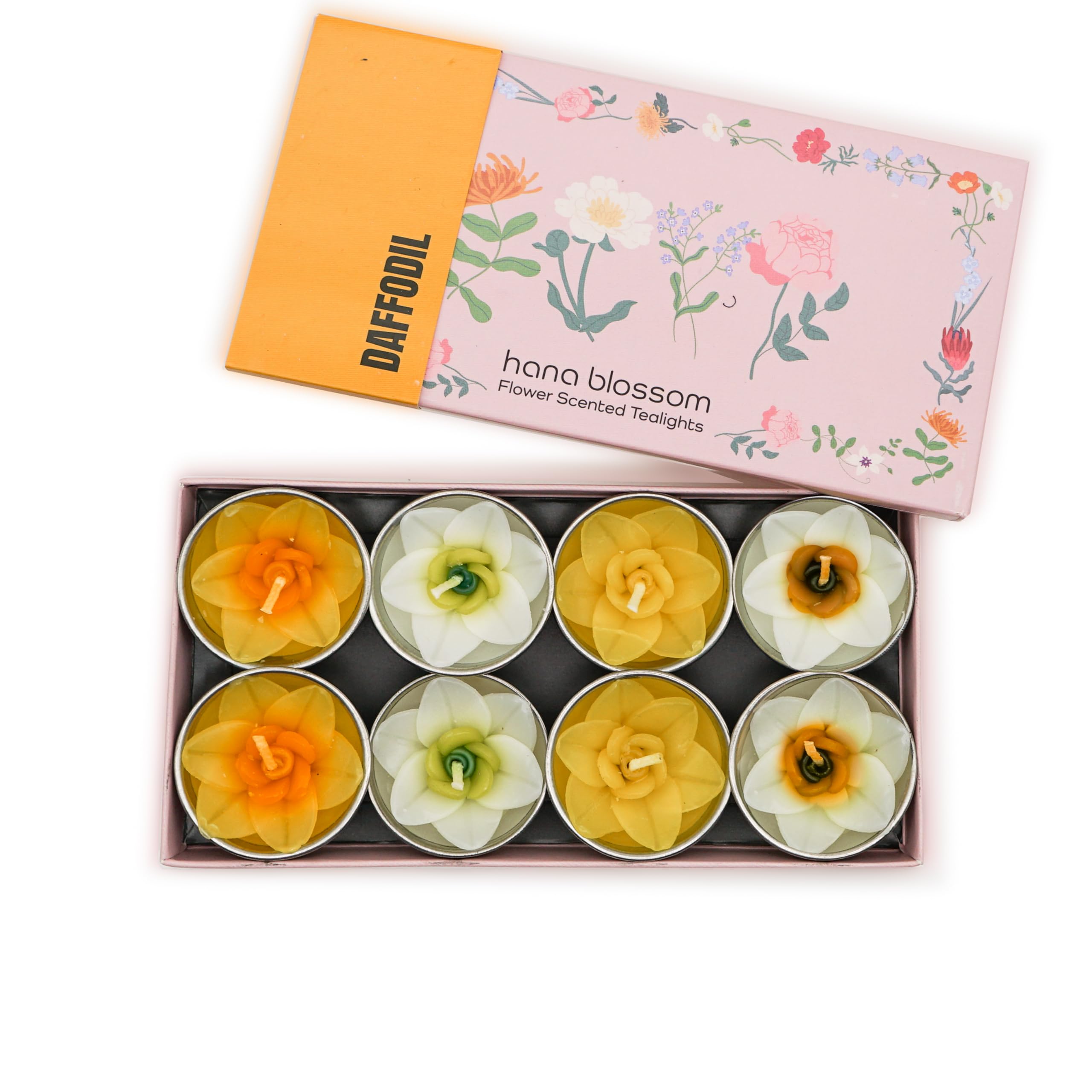 Hana Blossom Handmade Fair Trade Scented Daffodil Tea Light Candle in Designs Gift Set