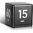 Weewooday Cube Timer Block for ADHD Productivity Workout Gravity Sensor Flip Kitchen Desk Timer for Learning Time Countdown Management Settings 15 20 30 60 Minutes, 2.6 Inch(Black)